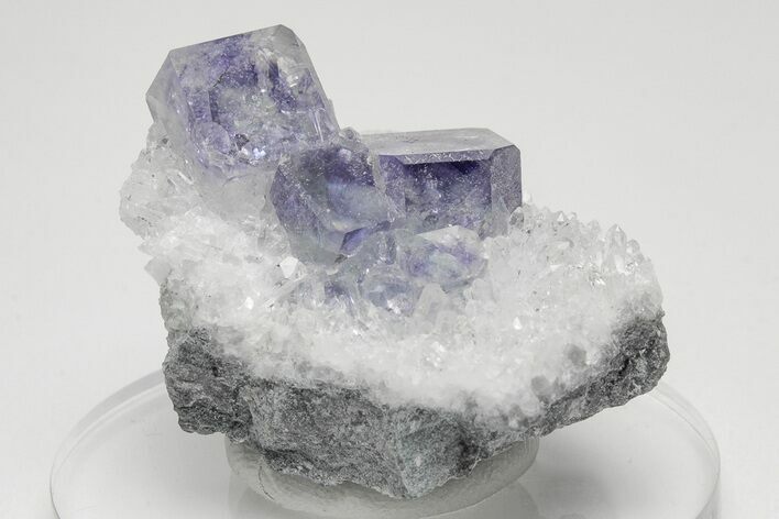 Purple-Zoned Cubic Fluorite Cluster with Quartz - China #205594